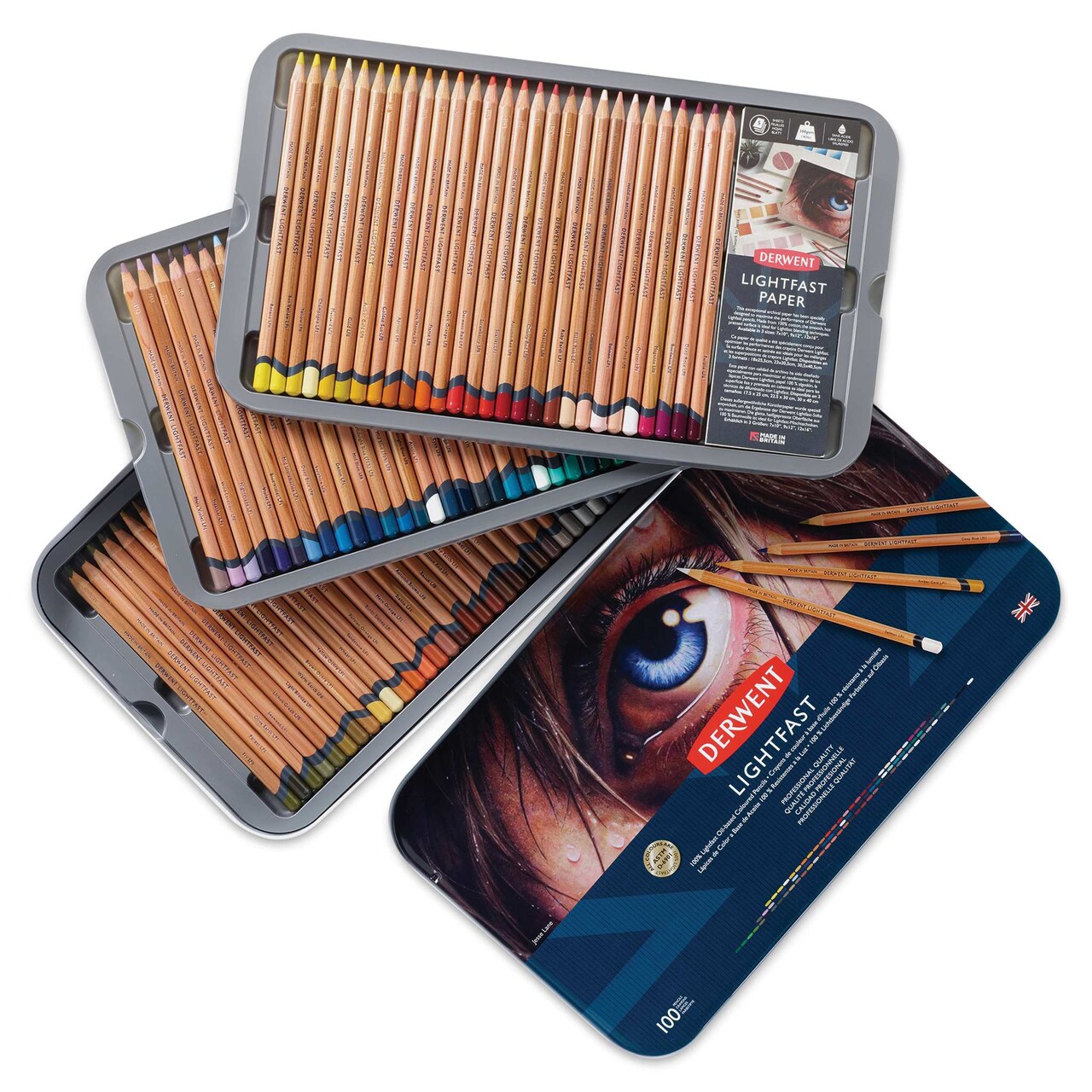 Derwent Lightfast Colored Pencils - Set of 100, Tin Box, Assorted Colors
